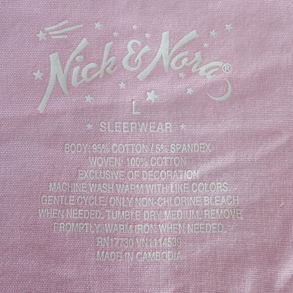 Nick & Nora Bunny Love Pink Sleep Shirt Nightgown Sleepwear 100% Cotton Size L - Picture 7 of 9